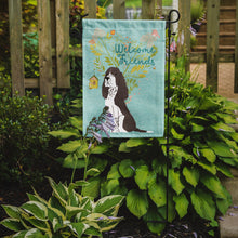 Load image into Gallery viewer, Welcome Friends Brown Springer Spaniel Garden Flag – Teal Dog Yard Decor with Tree Illustration BB7622GF
