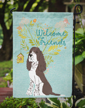 Load image into Gallery viewer, Welcome Friends Brown Springer Spaniel Garden Flag – Teal Dog Yard Decor with Tree Illustration BB7622GF