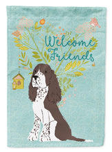 Load image into Gallery viewer, Welcome Friends Brown Springer Spaniel Garden Flag – Teal Dog Yard Decor with Tree Illustration BB7622GF