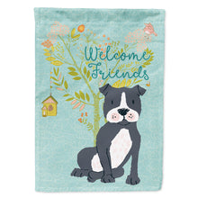 Load image into Gallery viewer, Welcome Friends Black Staffie Flag Canvas House Size BB7623CHF