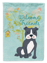 Load image into Gallery viewer, Welcome Friends Black Staffie Garden Flag – Teal Dog Yard Decor with Tree Illustration BB7623GF
