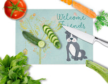 Load image into Gallery viewer, Welcome Friends Black Staffie Glass Cutting Boards – Durable, Decorative Kitchen Art Large BB7623LCB