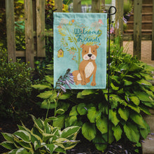 Load image into Gallery viewer, Welcome Friends Brown Staffie Garden Flag – Teal Dog Yard Decor with Tree Illustration BB7624GF