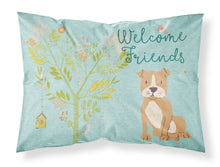 Load image into Gallery viewer, Welcome Friends Brown Staffie Fabric Standard Pillowcase – Artistic Decorative Front, White Back BB7624PILLOWCASE