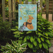 Load image into Gallery viewer, Welcome Friends Airedale Terrier Garden Flag – Teal Dog Yard Decor with Tree Illustration BB7625GF