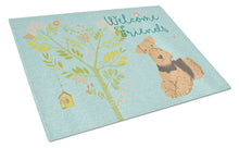 Load image into Gallery viewer, Welcome Friends Airedale Terrier Glass Cutting Boards – Durable, Decorative Kitchen Art Large BB7625LCB