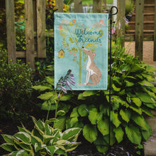 Load image into Gallery viewer, Welcome Friends Whippet Garden Flag – Teal Dog Yard Decor with Tree Illustration BB7626GF