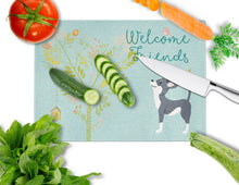 Load image into Gallery viewer, Welcome Friends Black White Chihuahua Glass Cutting Boards – Durable, Decorative Kitchen Art Large BB7627LCB