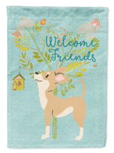 Load image into Gallery viewer, Welcome Friends Brown White Chihuahua Garden Flag – Teal Dog Yard Decor with Tree Illustration BB7628GF