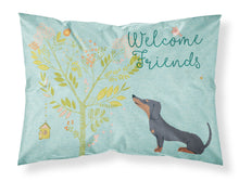 Load image into Gallery viewer, Welcome Friends Black Tan Dachshund Fabric Standard Pillowcase – Artistic Decorative Front, White Back BB7630PILLOWCASE