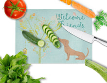 Load image into Gallery viewer, Welcome Friends Red Dachshund Glass Cutting Boards – Durable, Decorative Kitchen Art Large BB7631LCB