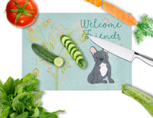Load image into Gallery viewer, Welcome Friends Black French Bulldog Glass Cutting Boards – Durable, Decorative Kitchen Art Large BB7632LCB