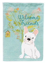 Load image into Gallery viewer, Welcome Friends White French Bulldog Garden Flag – Teal Dog Yard Decor with Tree Illustration BB7635GF