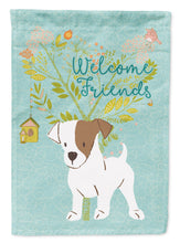 Load image into Gallery viewer, Welcome Friends Jack Russell Terrier Puppy Garden Flag – Teal Dog Yard Decor with Tree Illustration BB7637GF