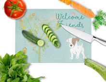 Load image into Gallery viewer, Welcome Friends Jack Russell Terrier Puppy Glass Cutting Boards – Durable, Decorative Kitchen Art Large BB7637LCB