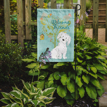Load image into Gallery viewer, Welcome Friends Maltese Garden Flag – Teal Dog Yard Decor with Tree Illustration BB7639GF