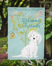 Load image into Gallery viewer, Welcome Friends Maltese Garden Flag – Teal Dog Yard Decor with Tree Illustration BB7639GF