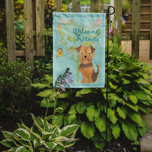 Load image into Gallery viewer, Welcome Friends Yorkie Natural Ears Garden Flag – Teal Dog Yard Decor with Tree Illustration BB7642GF