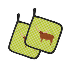 Load image into Gallery viewer, Ankole-Watusu Cow Green Pot Holders - Set of 2 - Heat-Resistant Kitchen Essentials BB7649PTHD