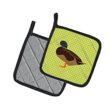 Load image into Gallery viewer, Silver Bantam Duck Green Pot Holders - Set of 2 - Heat-Resistant Kitchen Essentials BB7693PTHD