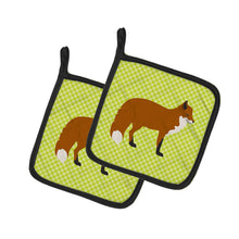 Load image into Gallery viewer, Red Fox Green Pot Holders - Set of 2 - Heat-Resistant Kitchen Essentials BB7702PTHD