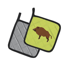 Load image into Gallery viewer, Wild Boar Pig Green Pot Holders - Set of 2 - Heat-Resistant Kitchen Essentials BB7762PTHD