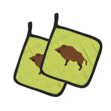 Load image into Gallery viewer, Wild Boar Pig Green Pot Holders - Set of 2 - Heat-Resistant Kitchen Essentials BB7762PTHD