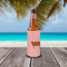 Load image into Gallery viewer, Ankole-Watusu Cow Pink Check   Hugger for slim cans