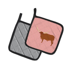 Load image into Gallery viewer, Ankole-Watusu Cow Pink Check Pot Holders - Set of 2 - Heat-Resistant Kitchen Essentials BB7823PTHD