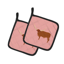 Load image into Gallery viewer, Ankole-Watusu Cow Pink Check Pot Holders - Set of 2 - Heat-Resistant Kitchen Essentials BB7823PTHD