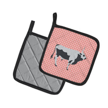 Load image into Gallery viewer, Hungarian Grey Steppe Cow Pink Check Pot Holders - Set of 2 - Heat-Resistant Kitchen Essentials BB7824PTHD