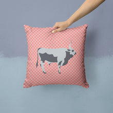 Load image into Gallery viewer, Hungarian Grey Steppe Cow Pink Check Throw Pillow - 14x14 Decorative Pillow – Art for Your Home &amp; Patio BB7824PW1414