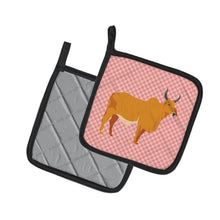 Load image into Gallery viewer, Zebu Indicine Cow Pink Check Pot Holders - Set of 2 - Heat-Resistant Kitchen Essentials BB7825PTHD