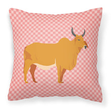 Load image into Gallery viewer, Zebu Indicine Cow Pink Check Fabric Decorative Pillow BB7825PW1818