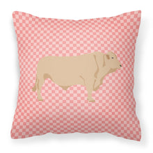 Load image into Gallery viewer, Charolais Cow Pink Check Fabric Decorative Pillow BB7826PW1818