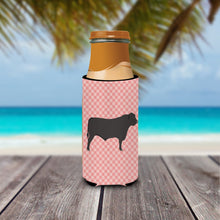 Load image into Gallery viewer, Black Angus Cow Pink Check   Hugger for slim cans
