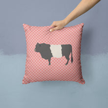 Load image into Gallery viewer, Belted Galloway Cow Pink Check Throw Pillow - 14x14 Decorative Pillow – Art for Your Home &amp; Patio BB7831PW1414