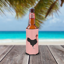 Load image into Gallery viewer, Naked Neck Chicken Pink Check   Hugger for slim cans