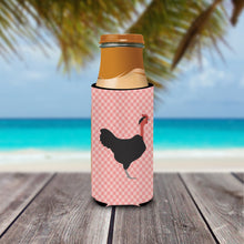 Load image into Gallery viewer, Naked Neck Chicken Pink Check   Hugger for slim cans