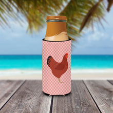 Load image into Gallery viewer, New Hampshire Red Chicken Pink Check   Hugger for slim cans