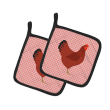 Load image into Gallery viewer, New Hampshire Red Chicken Pink Check Pot Holders - Set of 2 - Heat-Resistant Kitchen Essentials BB7843PTHD