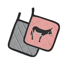 Load image into Gallery viewer, American Mammoth Jack Donkey Pink Check Pot Holders - Set of 2 - Heat-Resistant Kitchen Essentials BB7844PTHD