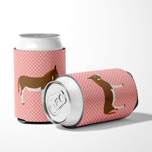 Load image into Gallery viewer, Miniature Mediterranian Donkey Pink Check Can or Bottle Hugger BB7847CC