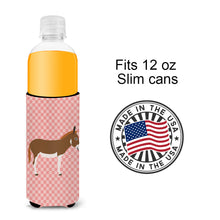 Load image into Gallery viewer, Miniature Mediterranian Donkey Pink Check   Hugger for slim cans