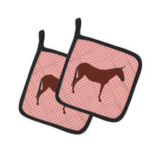 Load image into Gallery viewer, Hinny Horse Donkey Pink Check Pot Holders - Set of 2 - Heat-Resistant Kitchen Essentials BB7850PTHD