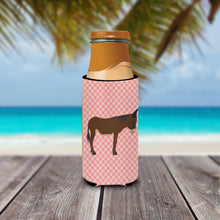 Load image into Gallery viewer, Zamorano-Leones Donkey Pink Check   Hugger for slim cans