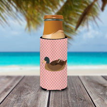 Load image into Gallery viewer, Khaki Campbell Duck Pink Check   Hugger for slim cans