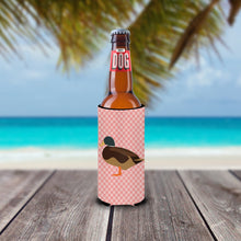 Load image into Gallery viewer, Silver Bantam Duck Pink Check   Hugger for slim cans