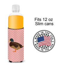 Load image into Gallery viewer, Silver Bantam Duck Pink Check   Hugger for slim cans