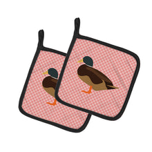 Load image into Gallery viewer, Silver Bantam Duck Pink Check Pot Holders - Set of 2 - Heat-Resistant Kitchen Essentials BB7867PTHD